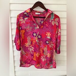 Tropical Floral Print Chiffon Blouse